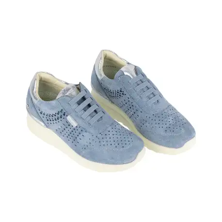 Deportivo de Mujer Verano Beis y Azul Antelina Brillos Elásticos Plantilla Extraíble Amarpies AST23380