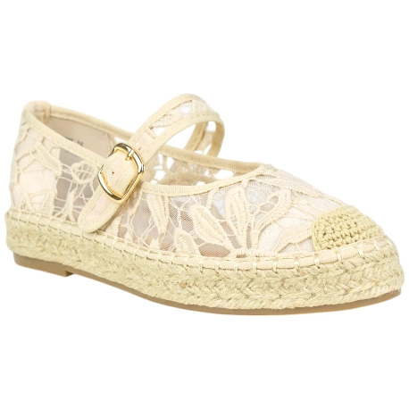 Merceditas de Esparto con Plataforma Plana y Tejido de Encaje Floral - Ideal Shoes 2225