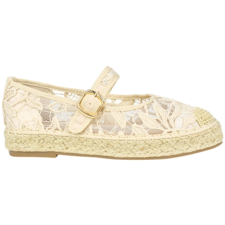 Merceditas de Esparto con Plataforma Plana y Tejido de Encaje Floral - Ideal Shoes 2225 2 Merceditas de Esparto con Plataforma Plana y Tejido de Encaje Floral - Ideal Shoes 2225 - Imagen 2