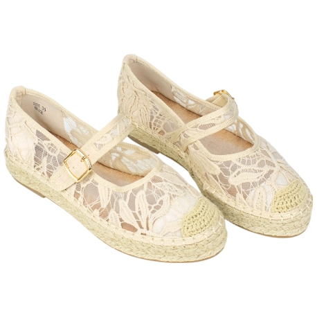 Merceditas de Esparto con Plataforma Plana y Tejido de Encaje Floral - Ideal Shoes 2225 3 Merceditas de Esparto con Plataforma Plana y Tejido de Encaje Floral - Ideal Shoes 2225 - Imagen 3