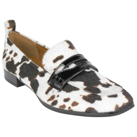 Mocasín Mujer Animal Print Vaca Punta Cuadrada Plano D´Angela DDN29005-VA