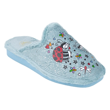 Pantufla Mujer Invierno Azul Abierta Mariquitas Nellakis 572