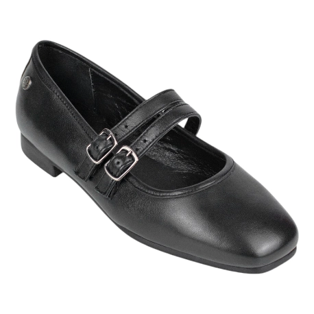 Merceditas Mujer Piel Negra Tacón Bajo y Hebilla - Top3 SA24697