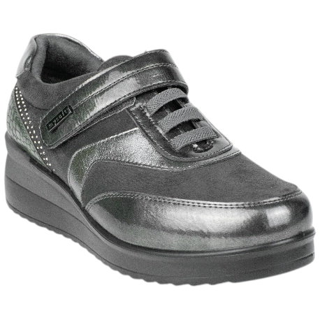 Zapato Casual Plomo de Cuña Media Velcro y Elásticos Mysoft 25M573