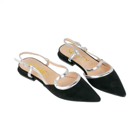 Zapato de Salón Destalonado Rosa y Negro Antelina y Metalizado Azarey 574H349