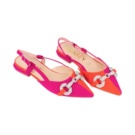 Zapato de Salon Destalonado Mujer Beis y Fucsia Antelina Combinada Estribo Azarey 574H509